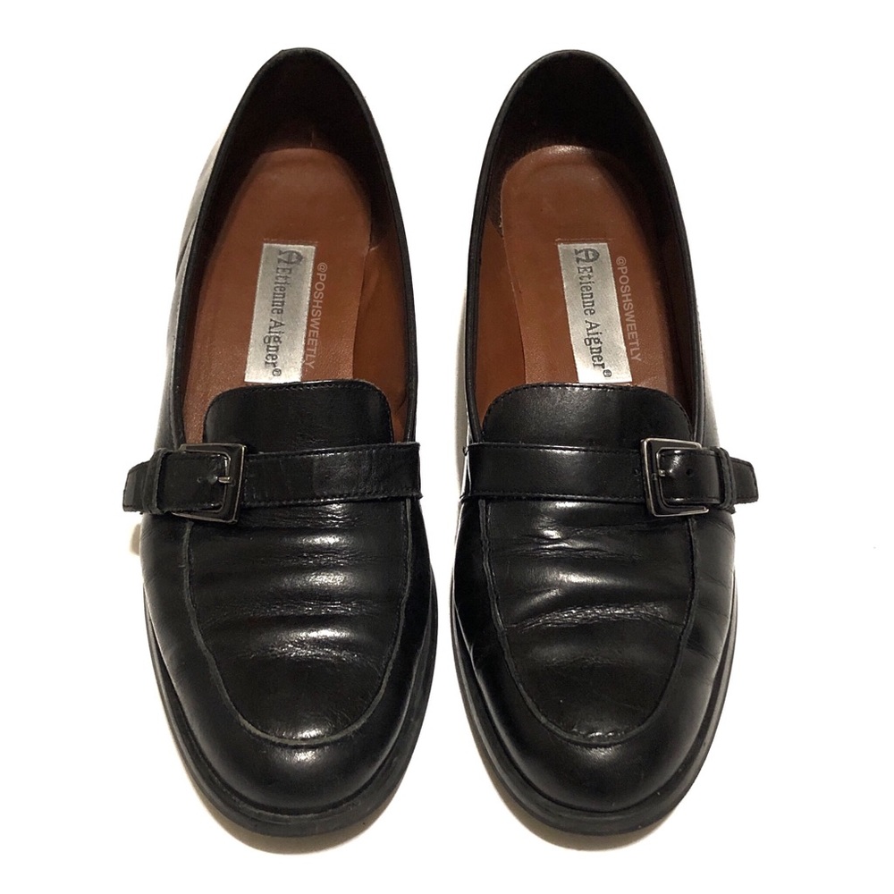 Etienne Aigner Carver Black Leather Loafers - Picture 3 of 8